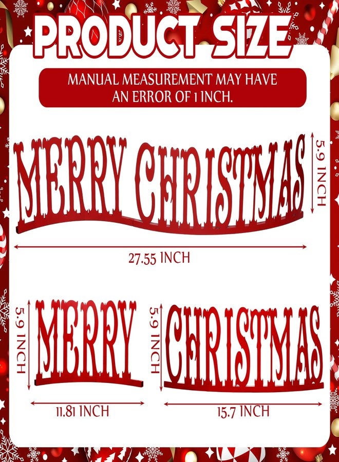 Fiwochic Merry Christmas Sign 27.56 x 5.91 Inches Metal Christmas Tabletop Word Decoration Red Decorative Freestanding Xmas Table Centerpiece for Xmas Party Fireplace Mantel Decor - Image 2